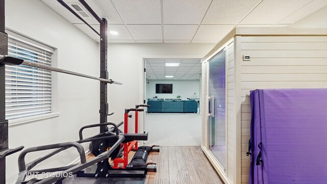 1531 Walnut St, Western Springs, IL 60558 - exercise area featuring a drop ceiling and wood finished floors