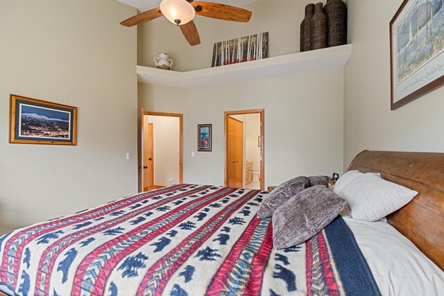 1496 Trailwood Dr, Crystal Lake, IL 60014 - bedroom featuring a towering ceiling, ensuite bath, and a ceiling fan
