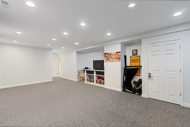 1496 Trailwood Dr, Crystal Lake, IL 60014 - finished basement with recessed lighting, carpet, and baseboards
