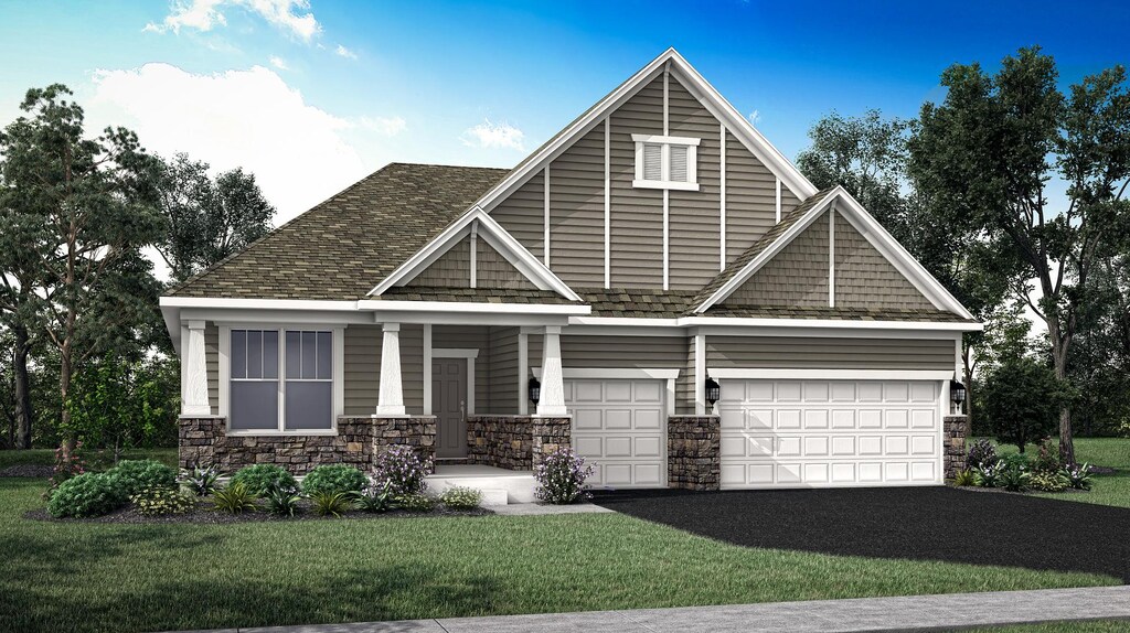 1071 Waterford St, Algonquin, IL 60102 - craftsman house with stone siding, a front yard, and driveway