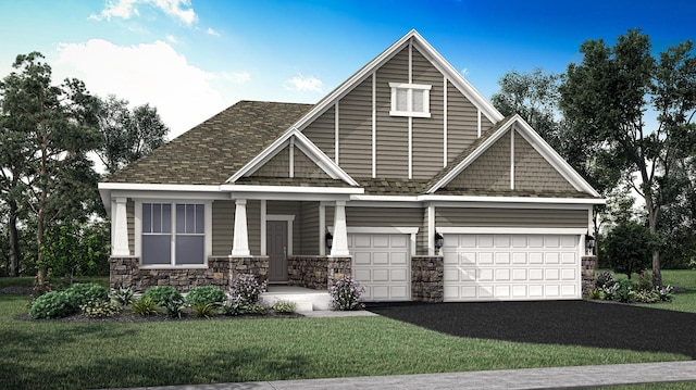 1071 Waterford St, Algonquin, IL 60102 - craftsman house with stone siding, a front yard, and driveway
