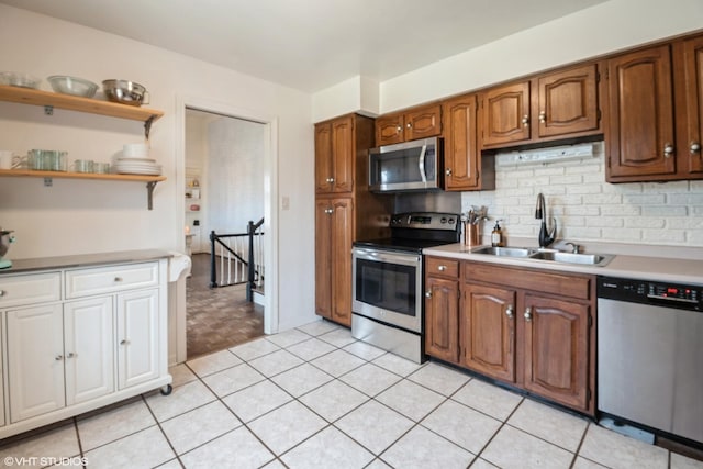 3645 Elm Ct, Flossmoor, IL 60422 - kitchen featuring tasteful backsplash, light countertops, a sink, stainless steel appliances, and brown cabinets