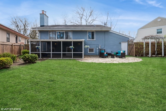 3645 Elm Ct, Flossmoor, IL 60422 - rear view of property with a pergola, a sunroom, fence private yard, a patio area, and a chimney