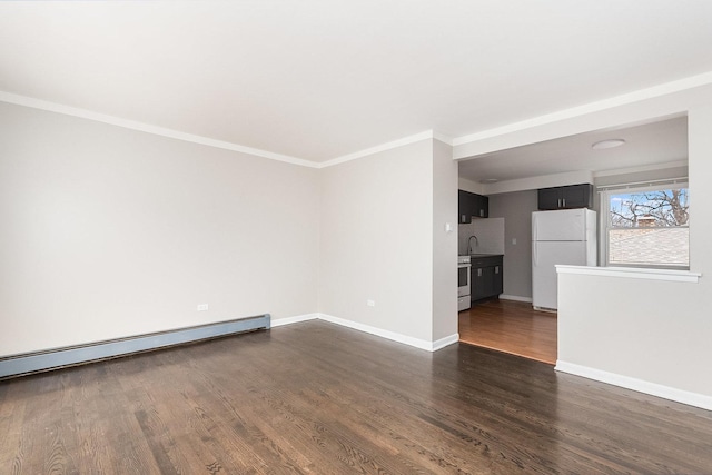 119 N Cliff St, Willow Springs, IL 60480 - empty room featuring a baseboard heating unit, dark wood-style flooring, and crown molding