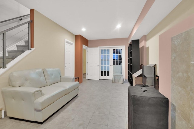 6510 S Woodlawn Ave Unit 1, Chicago, IL 60637 - living area with recessed lighting, stairway, and light tile patterned floors