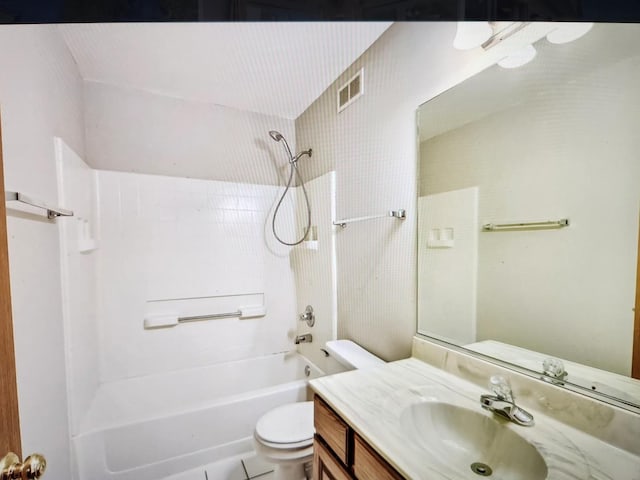 1208 Fox Hill Ln, North Aurora, IL 60542 - bathroom featuring visible vents, toilet, vanity, and shower / bathtub combination