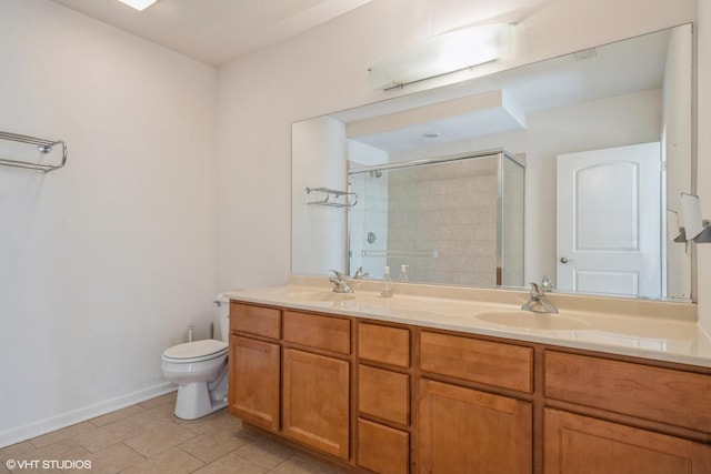 3630 N Harlem Ave Unit 410, Chicago, IL 60634 - full bath with toilet, a shower stall, double vanity, tile patterned flooring, and baseboards