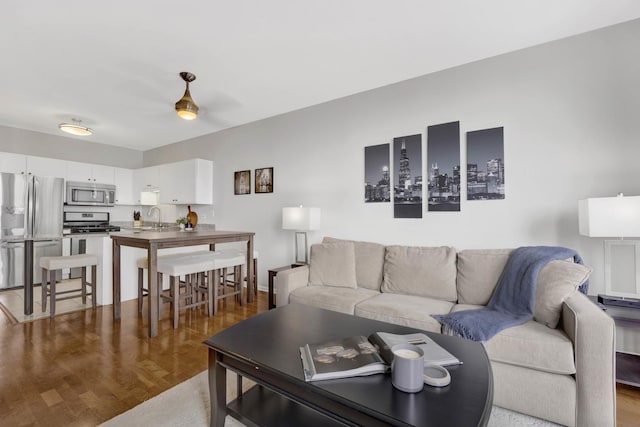 living room with wood finished floors