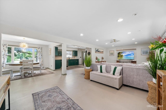 12N988 Engel Rd, Sycamore, IL 60178 - living room featuring recessed lighting and a notable chandelier