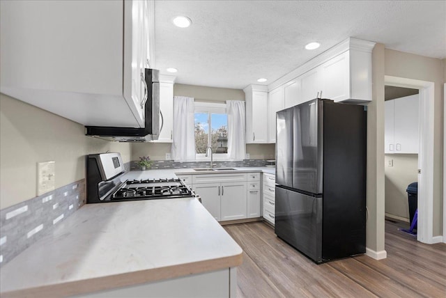 kitchen featuring light countertops, a sink, light wood-style flooring, and stainless steel appliances