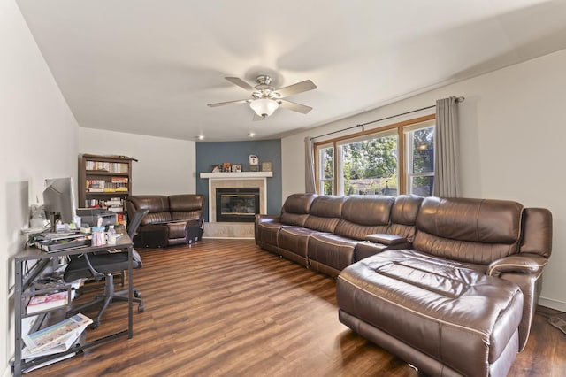 22315 W Terry Dr N, Lake Villa, IL 60046 - living area featuring ceiling fan, dark wood-type flooring, and a tiled fireplace