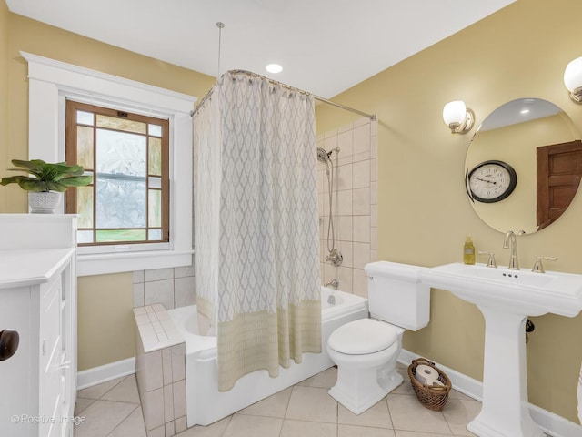 431 N Brainard Ave, La Grange Park, IL 60526 - bathroom with tile patterned floors, shower / bath combination with curtain, baseboards, and toilet