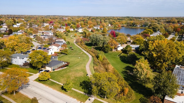 aerial view with a water view and a residential view