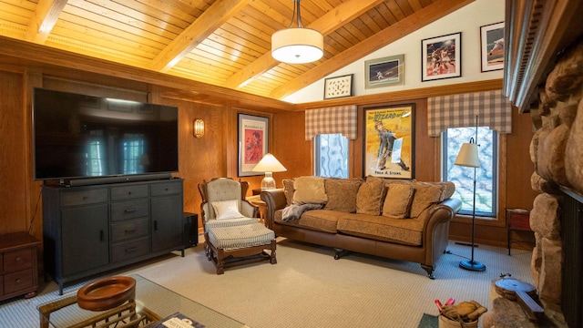 1336 Christina Ln, Northbrook, IL 60062 - carpeted living room featuring wooden ceiling and lofted ceiling with beams
