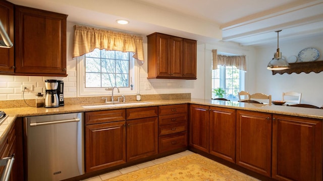 1336 Christina Ln, Northbrook, IL 60062 - kitchen featuring dishwasher, a sink, backsplash, and light tile patterned floors