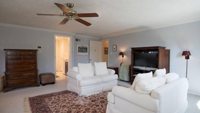 1336 Christina Ln, Northbrook, IL 60062 - carpeted living room with crown molding, visible vents, and ceiling fan