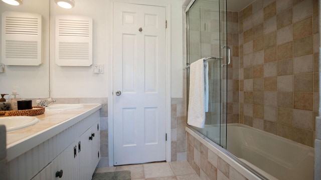1336 Christina Ln, Northbrook, IL 60062 - full bathroom with tiled shower / bath, double vanity, a sink, and tile walls