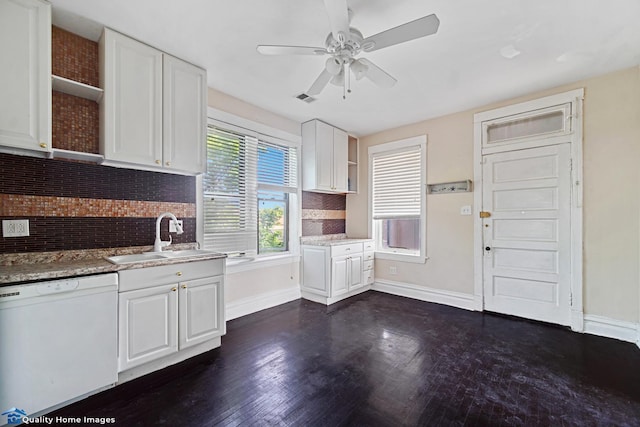 2701 W 24th Pl, Chicago, IL 60608 - kitchen with dishwasher, white cabinetry, a sink, and open shelves