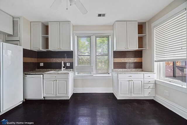 2701 W 24th Pl, Chicago, IL 60608 - kitchen featuring a wealth of natural light, open shelves, visible vents, and white appliances