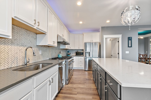 kitchen with white cabinetry, a sink, appliances with stainless steel finishes, and under cabinet range hood