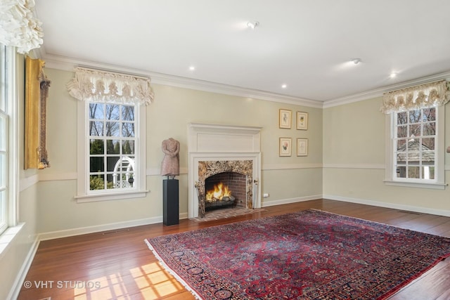 1930 Camphill Cir, Inverness, IL 60067 - living area with wood finished floors, a fireplace, and ornamental molding