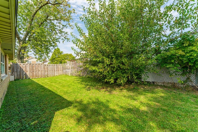 view of yard with a fenced backyard