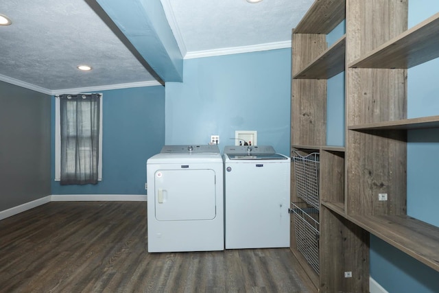 114 W Columbia St, Danvers, IL 61732 - washroom with baseboards, laundry area, ornamental molding, and washer and clothes dryer