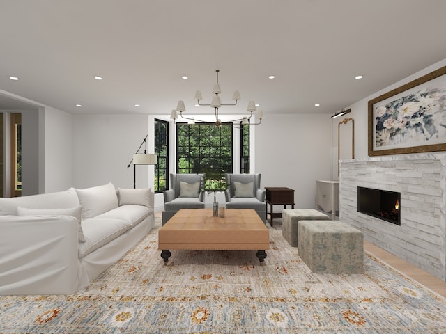 3031 Indianwood Rd, Wilmette, IL 60091 - living room with wood finished floors, recessed lighting, and a fireplace