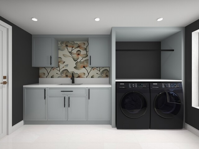 3031 Indianwood Rd, Wilmette, IL 60091 - laundry area featuring separate washer and dryer, cabinet space, baseboards, and recessed lighting