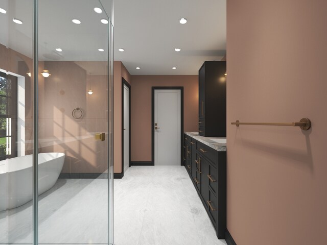 3031 Indianwood Rd, Wilmette, IL 60091 - full bath featuring a soaking tub, vanity, and recessed lighting