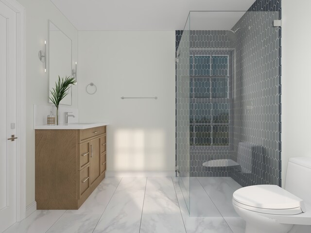 3031 Indianwood Rd, Wilmette, IL 60091 - bathroom with toilet, marble finish flooring, vanity, and a walk in shower