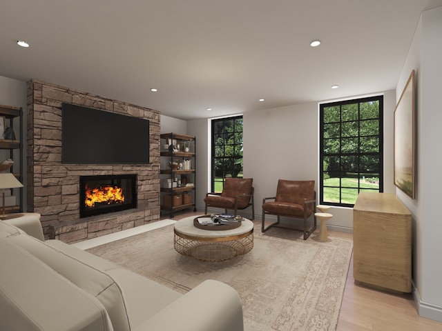 3031 Indianwood Rd, Wilmette, IL 60091 - living area featuring a fireplace, light wood finished floors, and recessed lighting