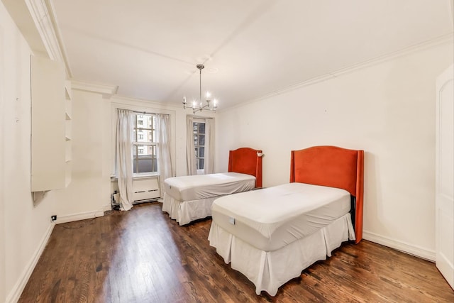 210 E Pearson St Unit 7B, Chicago, IL 60611 - bedroom featuring dark wood-style flooring, baseboards, a notable chandelier, and ornamental molding