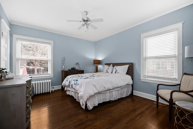 1130 Paulina St, Oak Park, IL 60302 - bedroom featuring dark wood-style flooring, radiator heating unit, crown molding, and baseboards