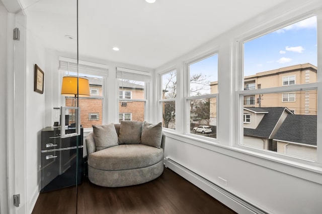 1130 Paulina St, Oak Park, IL 60302 - sitting room featuring recessed lighting, a baseboard heating unit, and wood finished floors