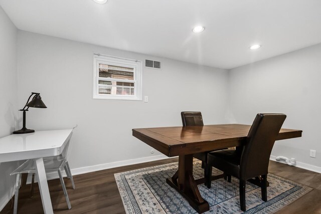 1130 Paulina St, Oak Park, IL 60302 - dining area with recessed lighting, dark wood-type flooring, visible vents, and baseboards