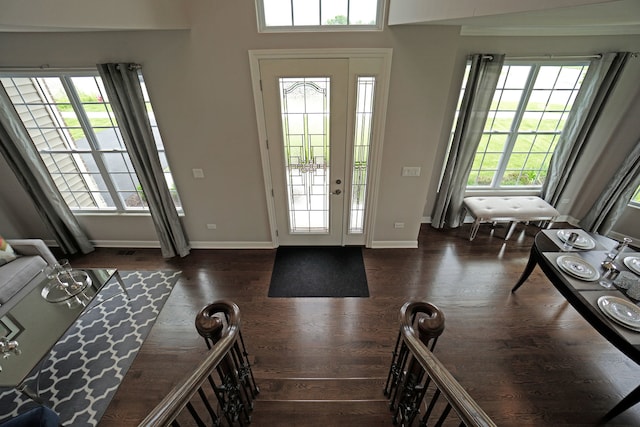 entrance foyer with baseboards and wood finished floors