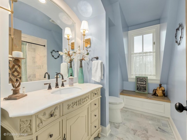 29W221 Oak Knoll Rd, West Chicago, IL 60185 - full bathroom with baseboards, curtained shower, toilet, and vanity