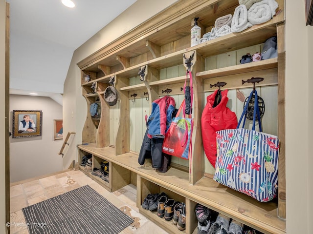 29W221 Oak Knoll Rd, West Chicago, IL 60185 - mudroom featuring stone finish floor and recessed lighting