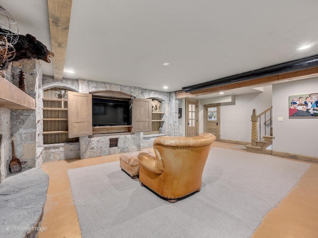 29W221 Oak Knoll Rd, West Chicago, IL 60185 - living room featuring baseboards, stairs, recessed lighting, and concrete floors