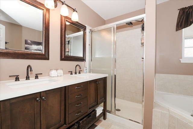 1423 Deer Creek Ln, Lake In The Hills, IL 60156 - full bath with a bath, a sink, a shower stall, and double vanity