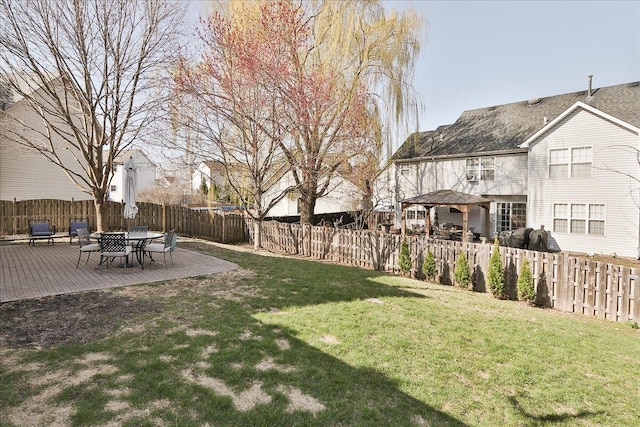 1423 Deer Creek Ln, Lake In The Hills, IL 60156 - view of yard featuring a gazebo, a patio, and a fenced backyard