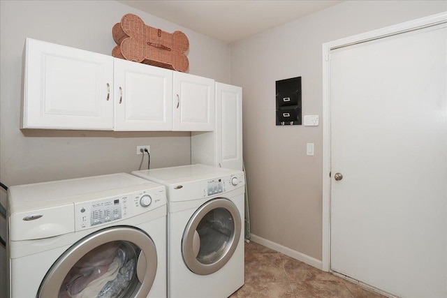 1423 Deer Creek Ln, Lake In The Hills, IL 60156 - washroom featuring cabinet space, baseboards, and washer and clothes dryer