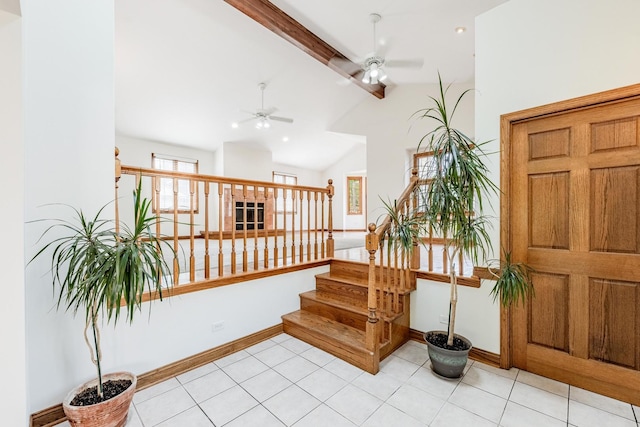 7733 Suburban Ln, Bridgeview, IL 60455 - foyer featuring ceiling fan, stairway, and light tile patterned floors