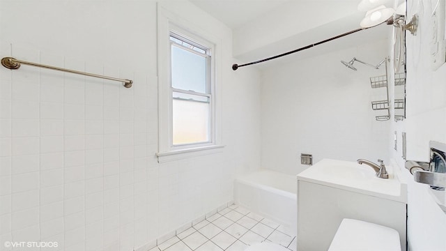 full bathroom featuring a sink, shower / bathtub combination, tile patterned floors, and toilet