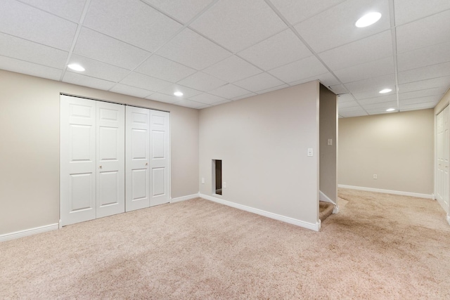 2571 Rourke Dr, Aurora, IL 60503 - finished below grade area with carpet, recessed lighting, baseboards, a paneled ceiling, and stairway
