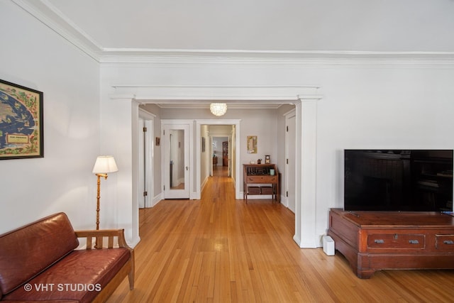 5141 S Greenwood Ave Unit 1, Chicago, IL 60615 - corridor featuring baseboards, crown molding, and light wood finished floors