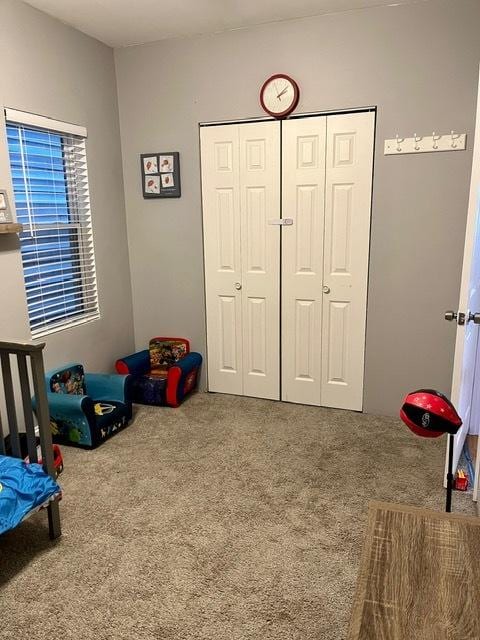 carpeted bedroom featuring a closet