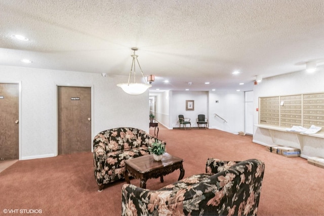 945 E Kenilworth Ave Unit 429, Palatine, IL 60074 - carpeted living room with a textured ceiling, mail area, recessed lighting, and baseboards