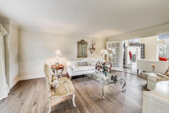 292 Needham Dr, Bloomingdale, IL 60108 - living area with baseboards, crown molding, french doors, and wood finished floors